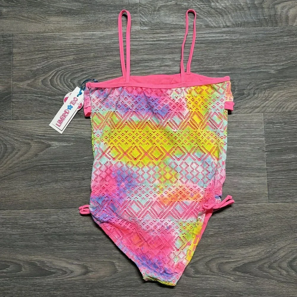 Limited Too Girls 14-16 Bathing Suit UPF 50 One Piece Ruffled Swimsuit Pink